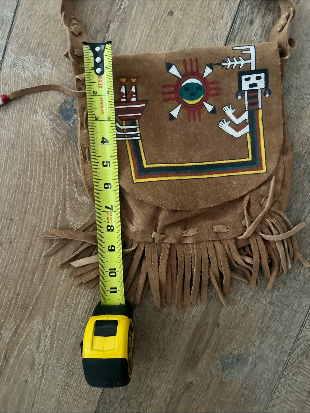 Handmade Native American Tribal Tan Suede Crossbody with Fringe - Picture 9 of 9